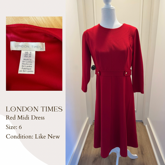 London Times Red Midi Dress