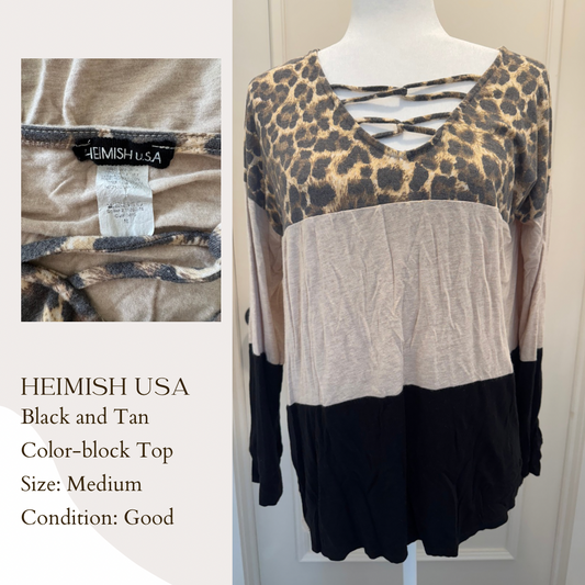Heimish USA Black and Tan Color-block Top