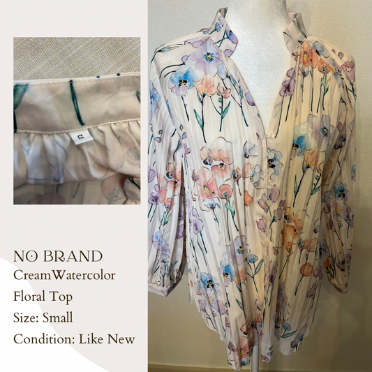 No Brand Cream Watercolor Floral Top