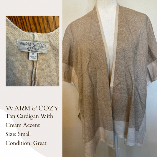 Warm & Cozy Tan Cardigan With Cream Accent