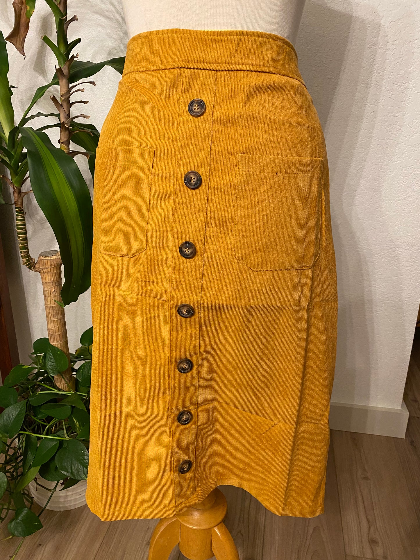 Tea N Rose Mustard Button Front Pencil Skirt