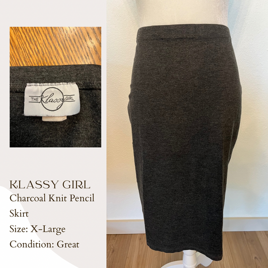 Klassy Girl Charcoal Knit Pencil Skirt