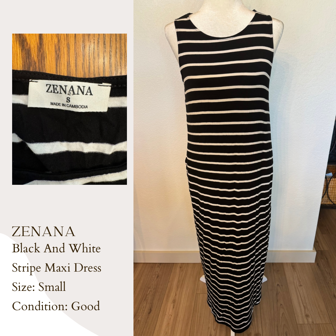 Zenana Black and White Stripe Maxi Dress