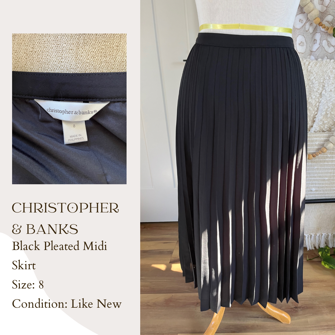 Christopher & Banks Black Pleated Midi Skirt no