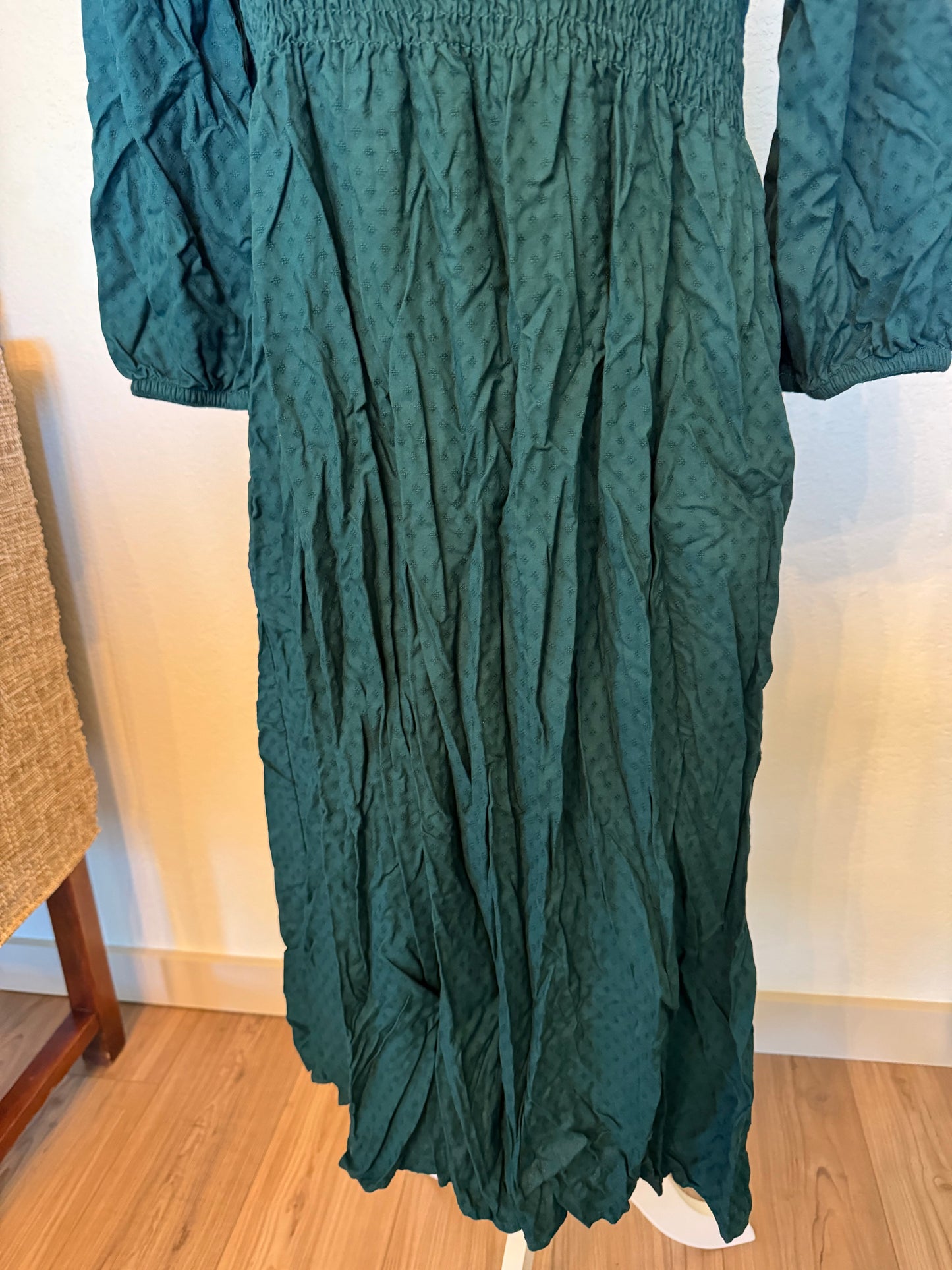 Croft & Barrow Green Midi Dress With Smocked Top