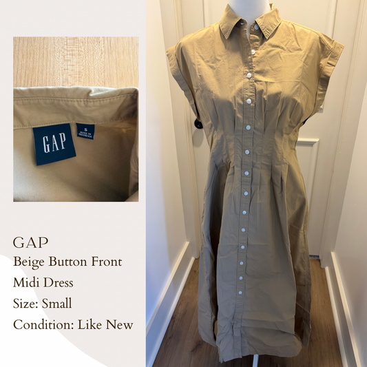 Gap Beige Button Front Midi Dress