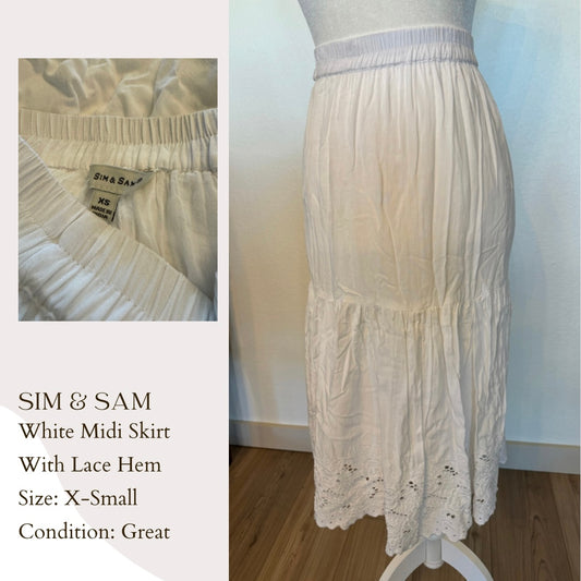 Sim & Sam White Midi Skirt With Lace Hem