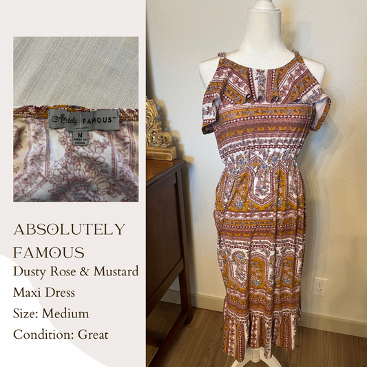 Absolutely Famous Dusty Rose & Mustard Maxi Dress