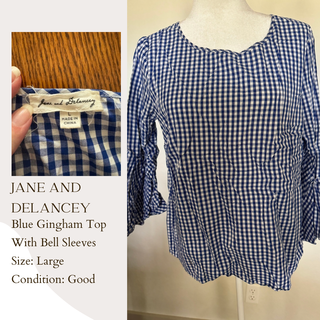 Jane and Delancey Blue Gingham Top With Bell Sleeves