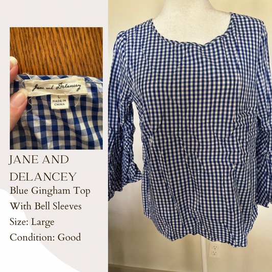 Jane and Delancey Blue Gingham Top With Bell Sleeves