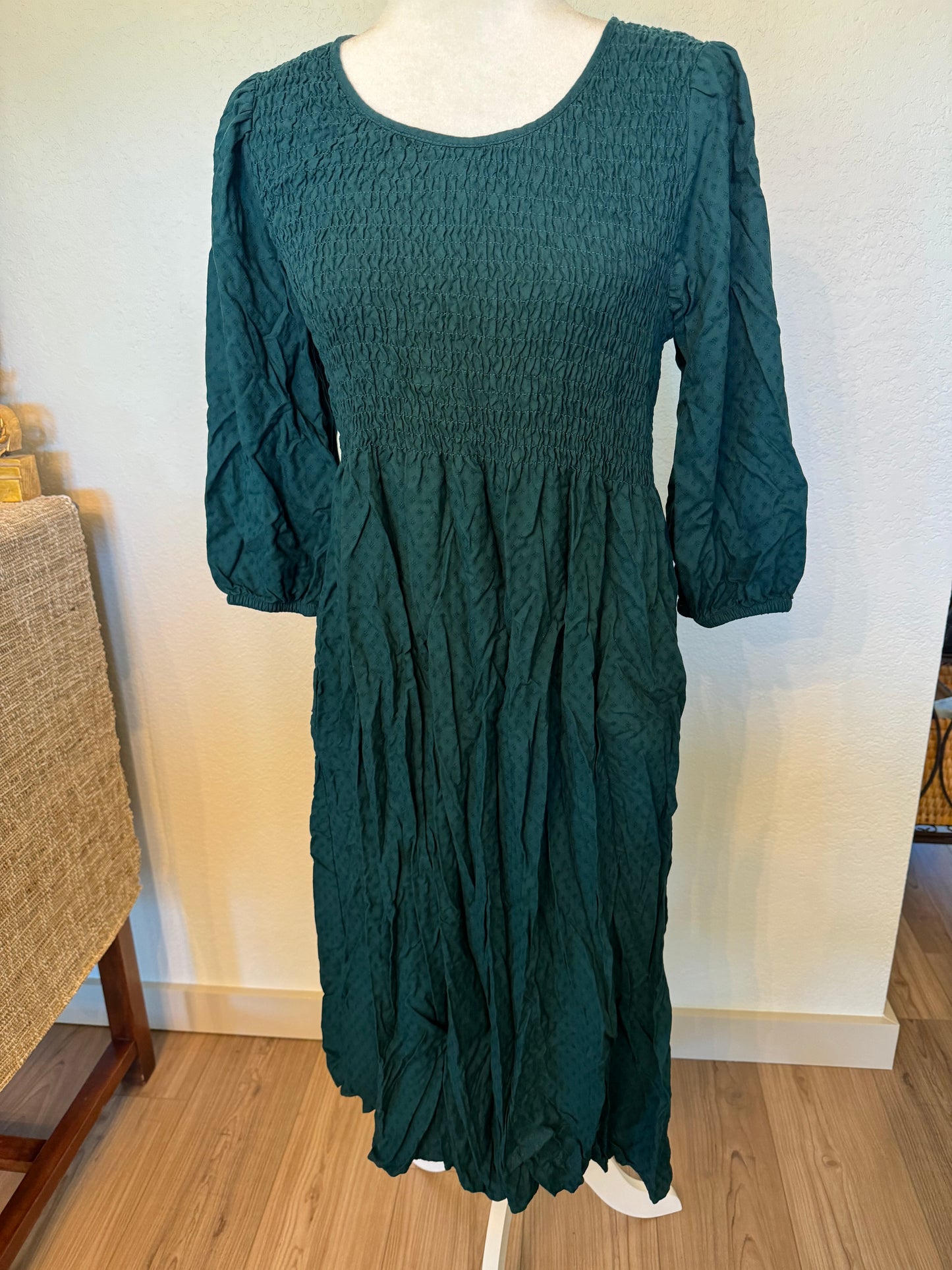 Croft & Barrow Green Midi Dress With Smocked Top