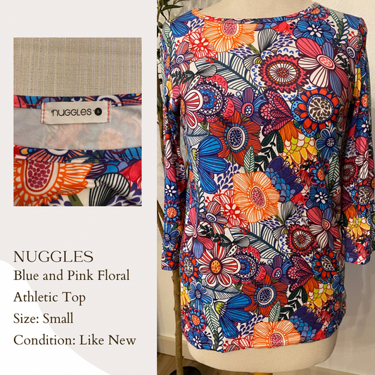 Nuggles Blue and Pink Floral Athletic Top