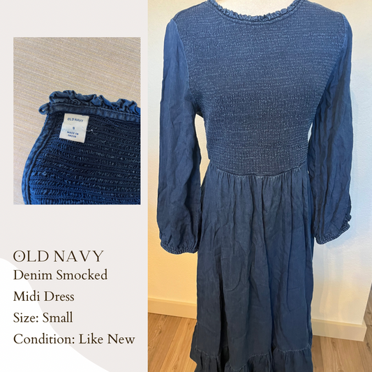 Old Navy Denim Smocked Midi Dress