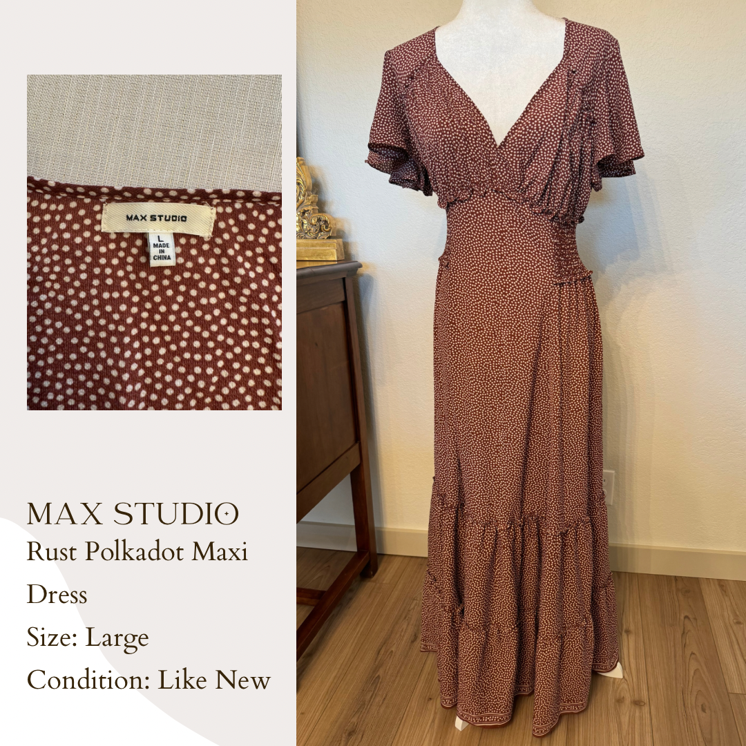 Max Studio Rust Polkadot Maxi Dress