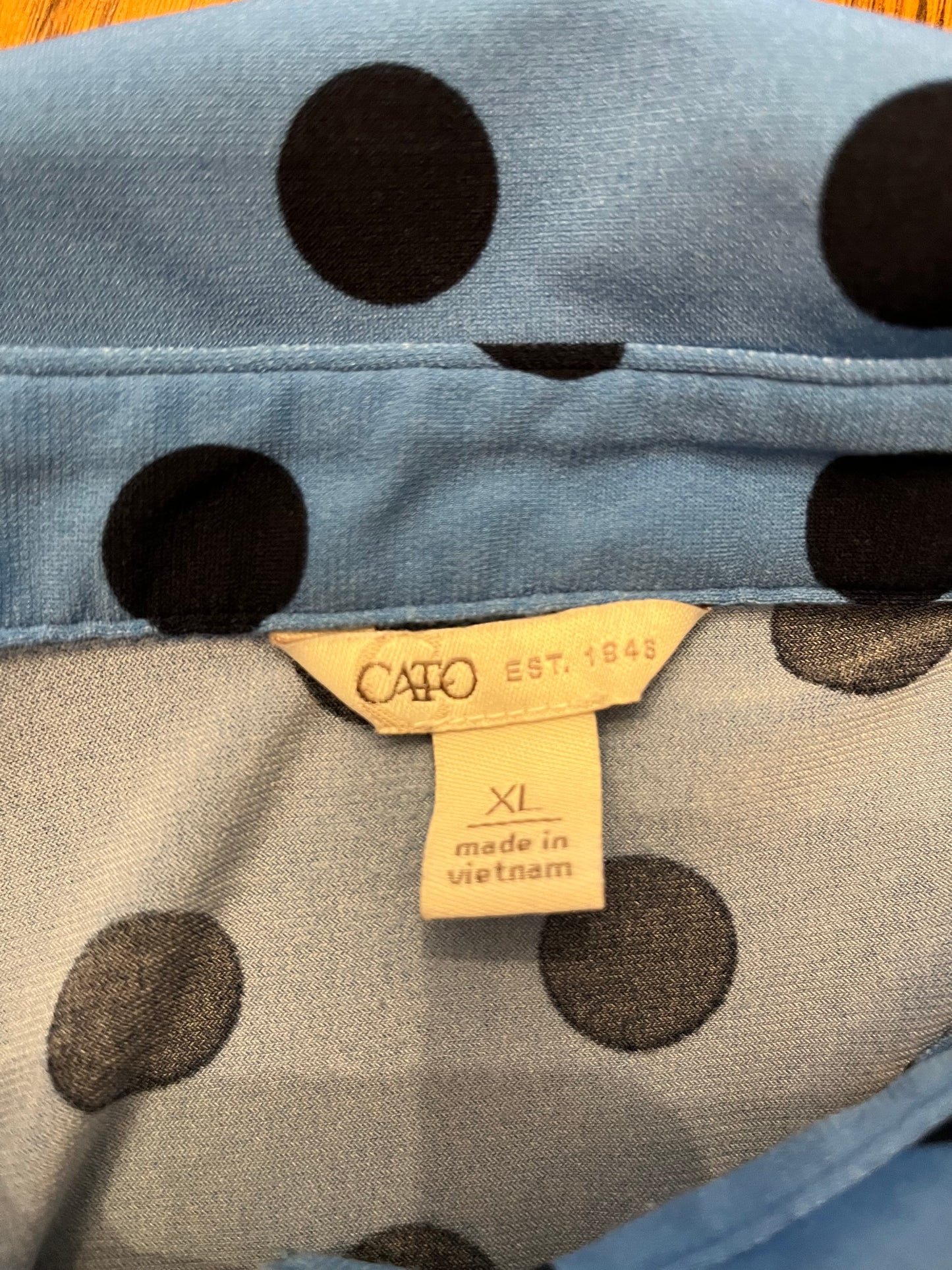 Cato Blue and Black Dot Button Up Top