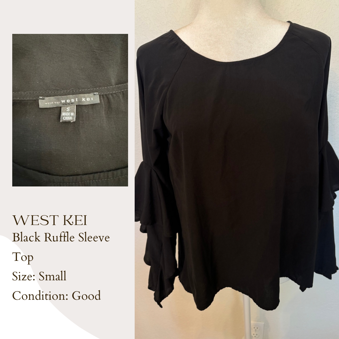 West Kei Black Ruffle Sleeve Top