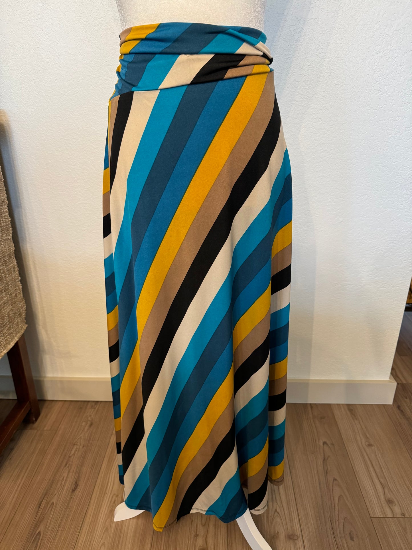 Jules & Leopold Blue, Black & Mustard Stripe Maxi Skirt