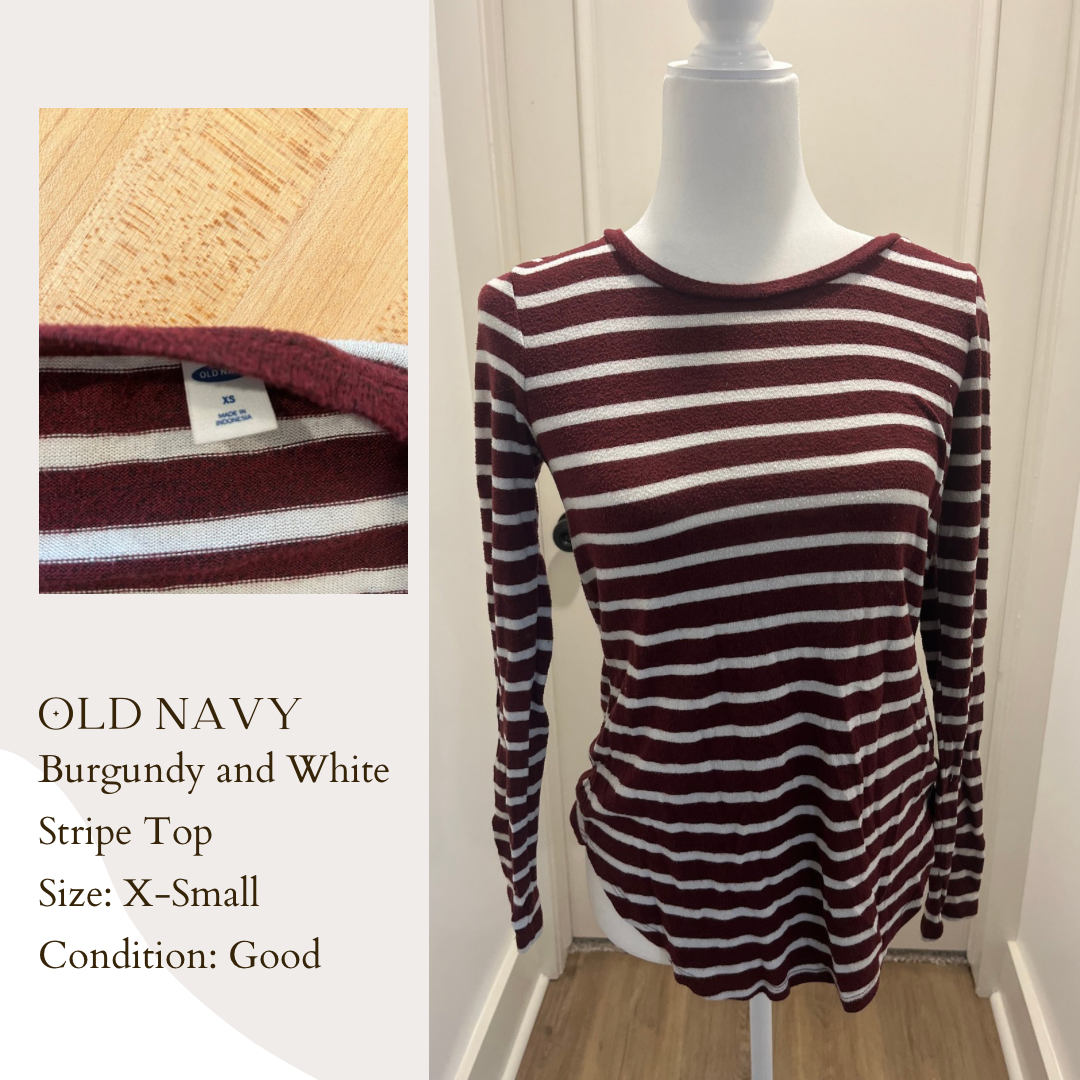 Old Navy Burgundy and White Stripe Top