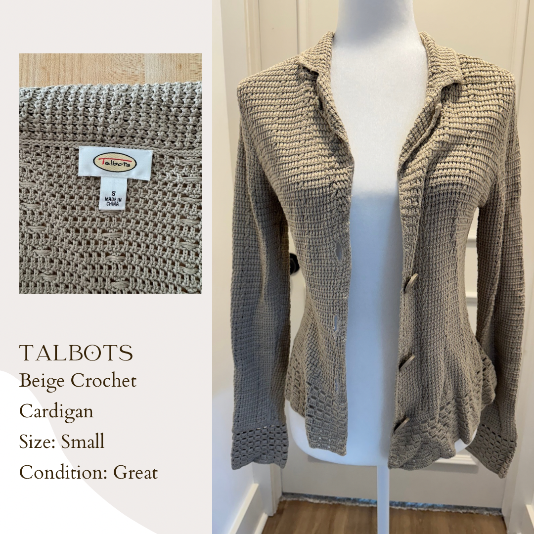 Talbots Beige Crochet Cardigan