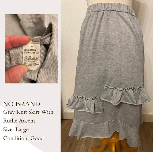 No Brand Gray Knit Skirt With Ruffle Accent