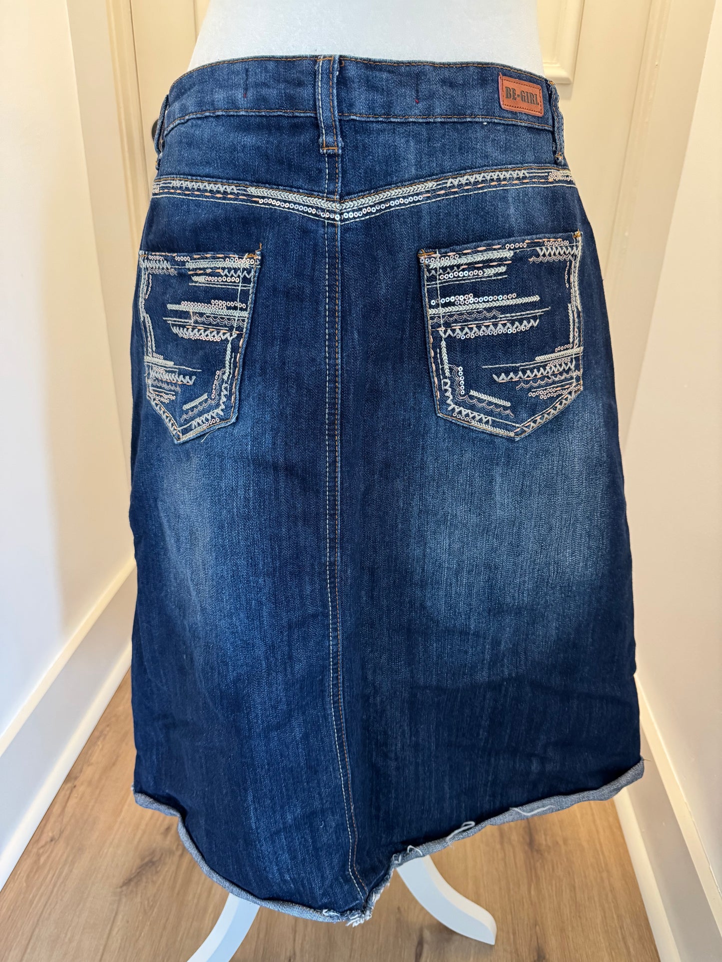 Be Girl Dark Blue Denim Skirt With Sequin Pocket