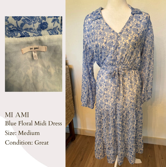 Mi Ami Blue Floral Midi Dress