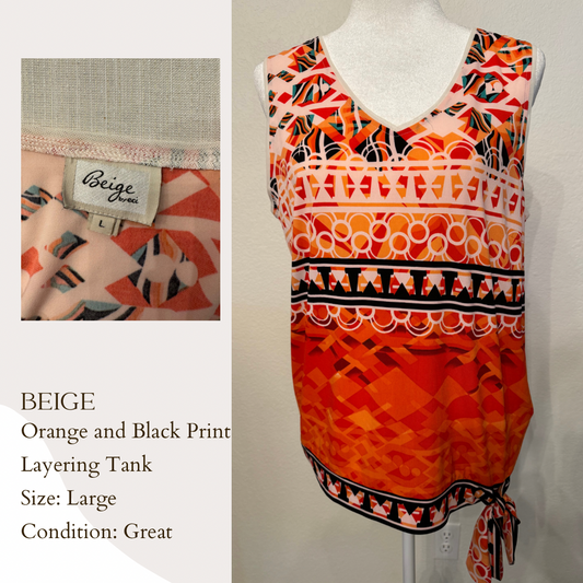 Beige Orange and Black Print Layering Tank