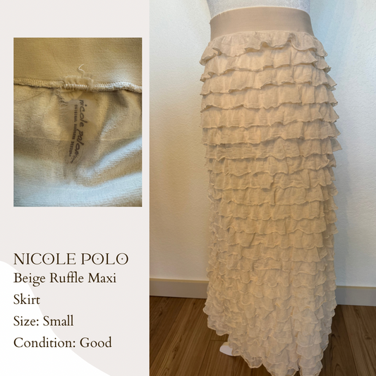 Nicole Polo Beige Ruffle Maxi Skirt