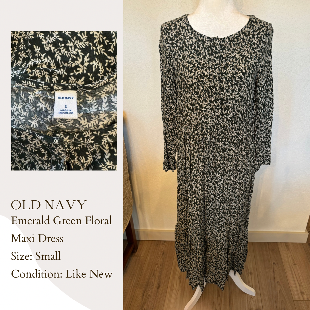 Old Navy Emerald Green Floral Maxi Dress