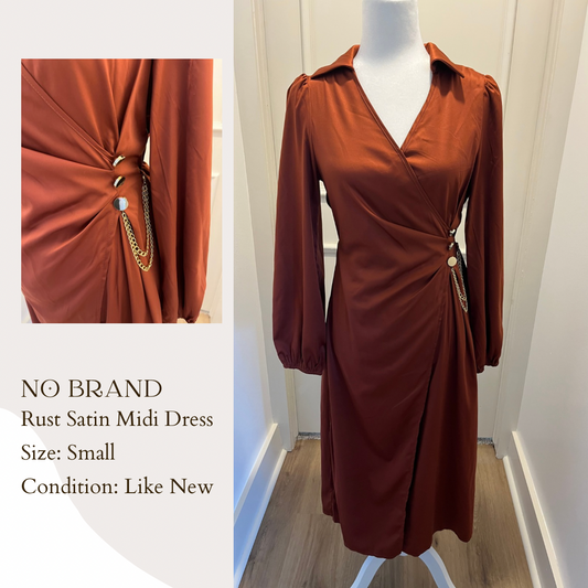 No Brand Rust Satin Midi Dress