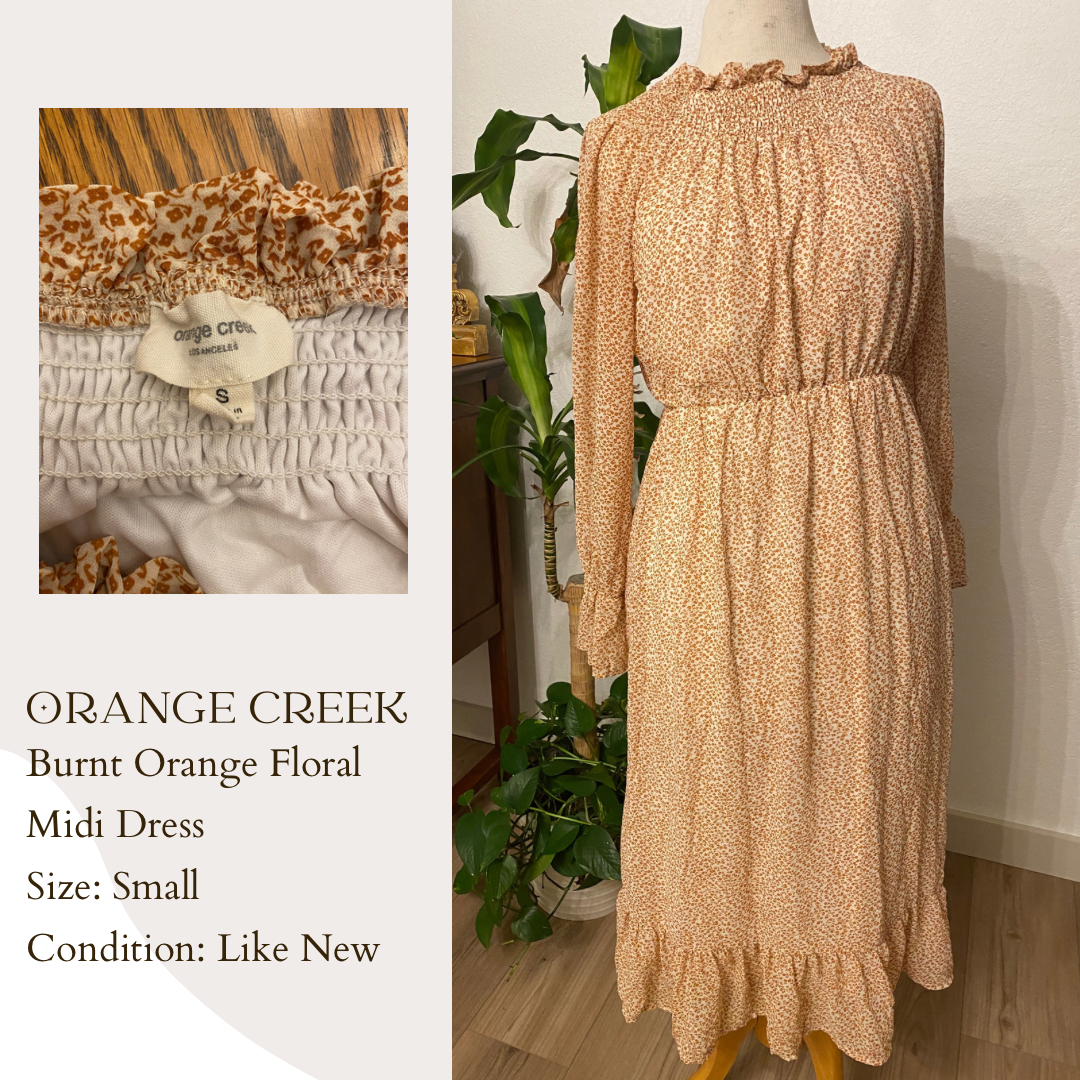 Orange Creek Burnt Orange Floral Midi Dress