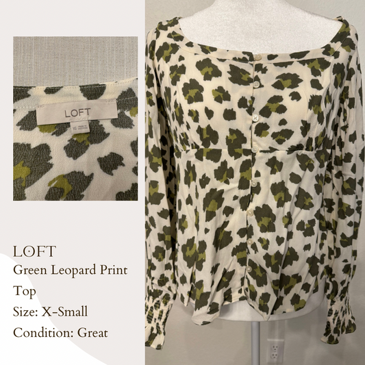 Loft Green Leopard Print Top