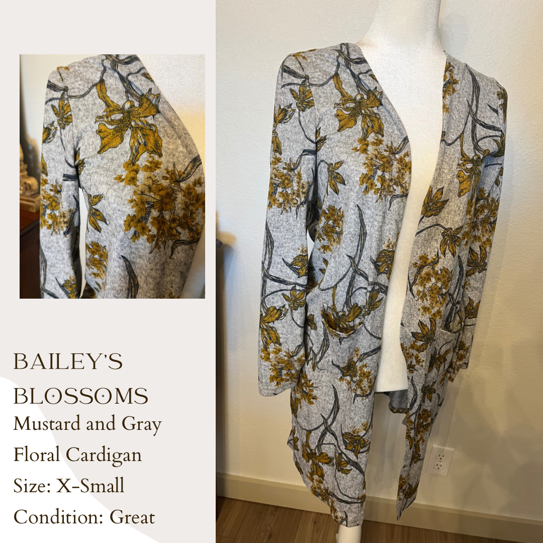 Bailey’s Blossoms Mustard and Gray Floral Cardigan