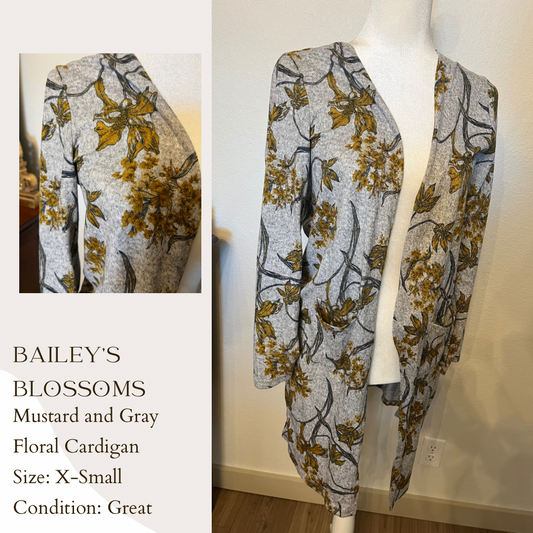 Bailey’s Blossoms Mustard and Gray Floral Cardigan