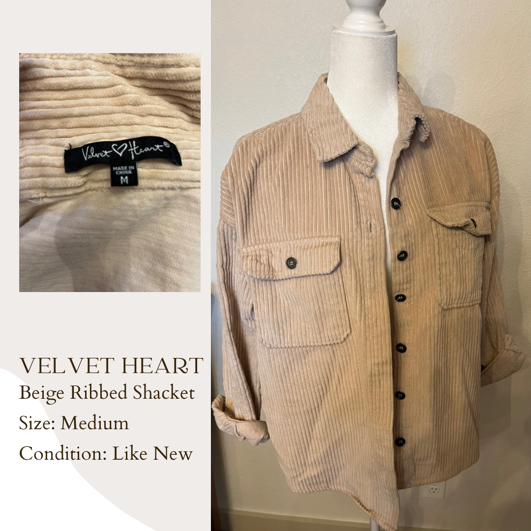 Velvet Heart Beige Ribbed Shacket