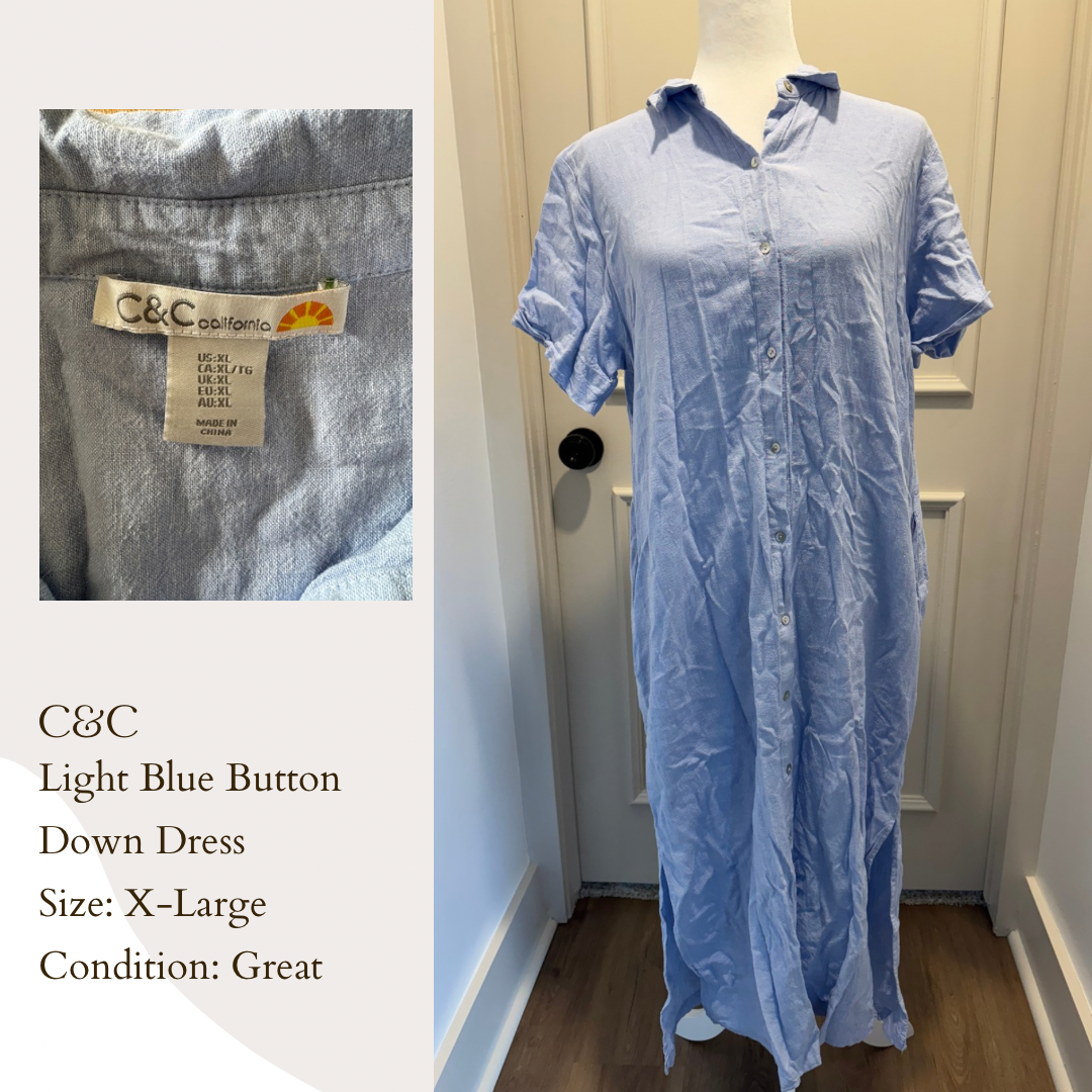 C&C Light Blue Button Down Dress