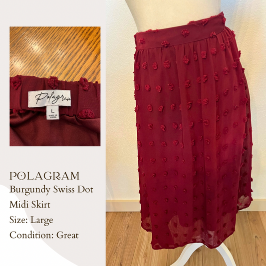 Polagram Burgundy Swiss Dot Midi Skirt