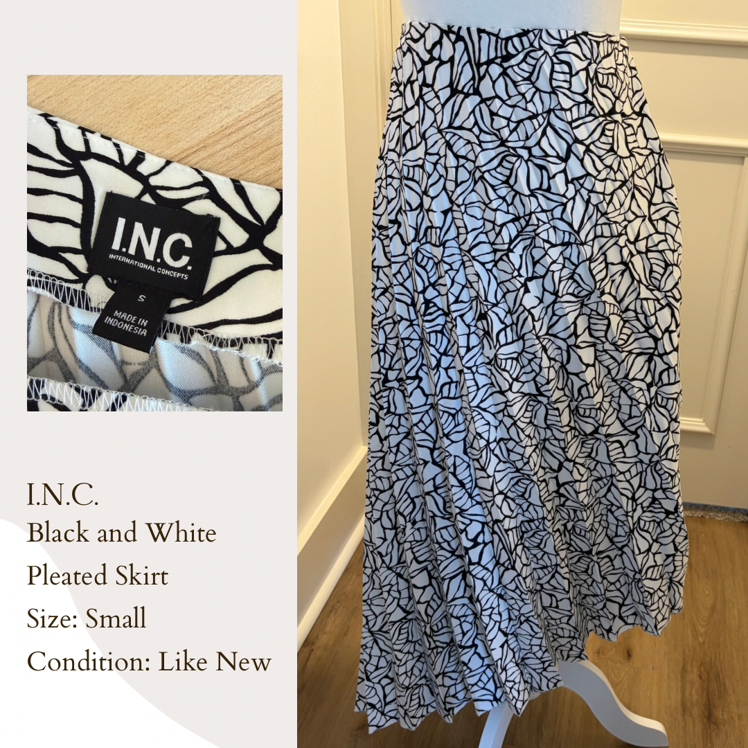 I.N.C. Black and White Pleated Skirt