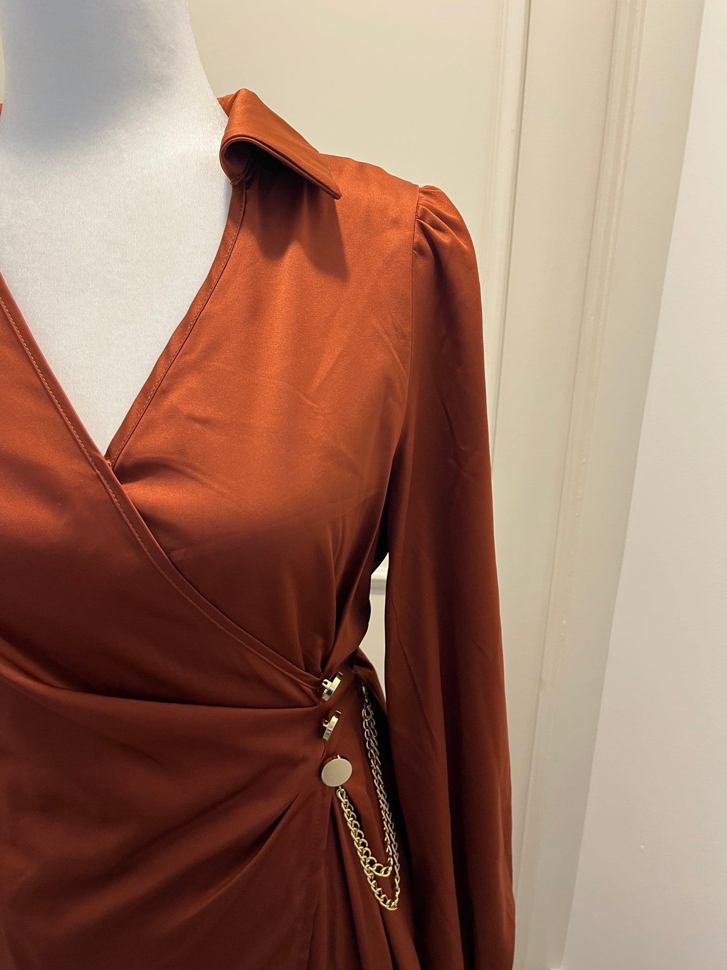 No Brand Rust Satin Midi Dress