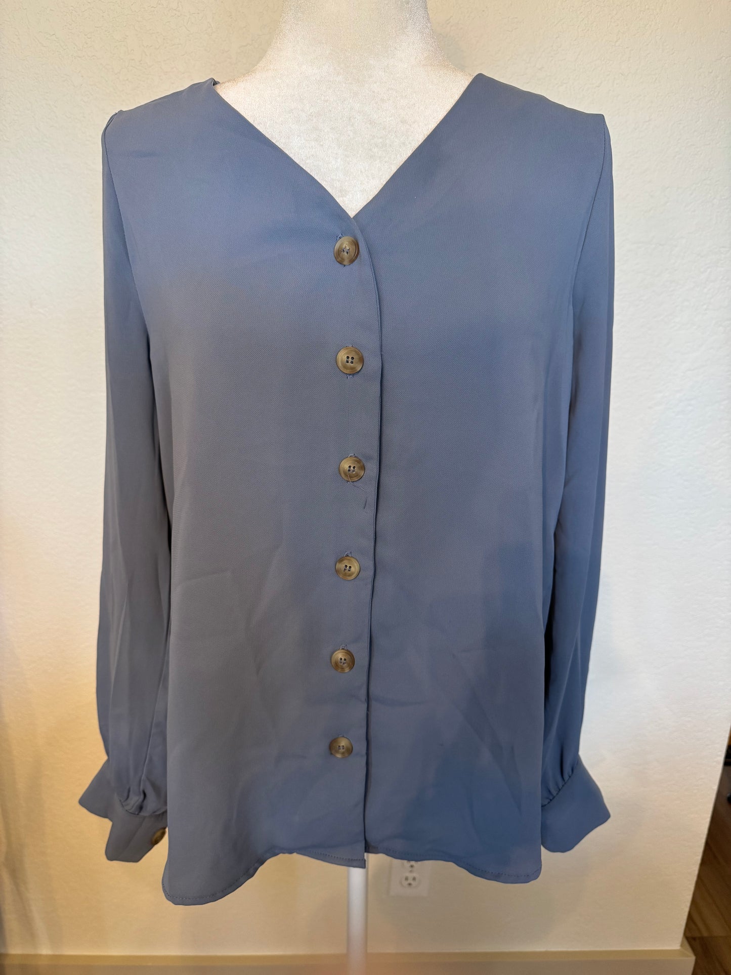 Zenana Light Blue Button Front Top