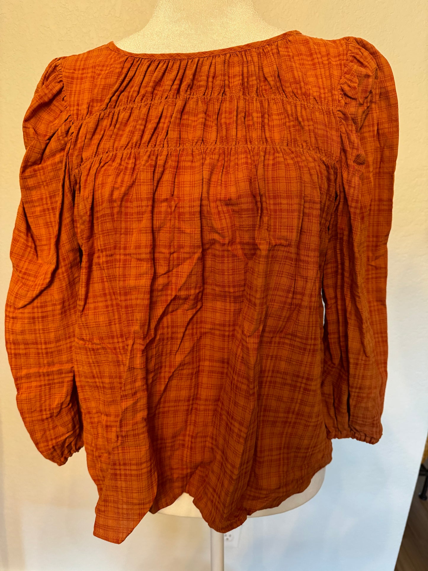 A.N.A. Burnt Orange Plaid Top