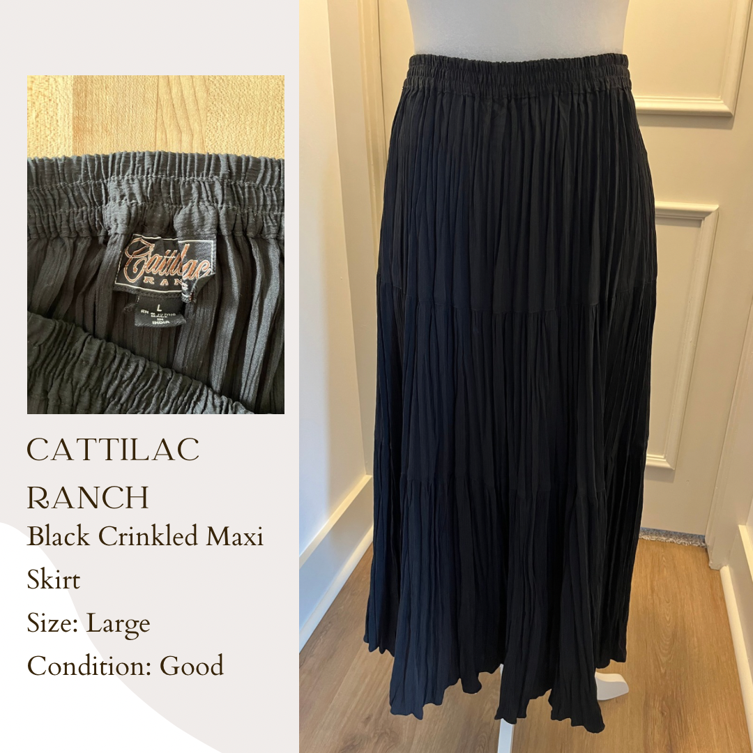 Cattilac Ranch Black Crinkled Maxi Skirt