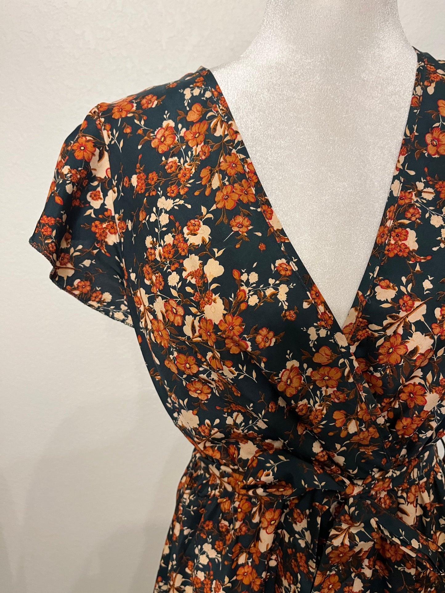 Shein Hunter Green and Orange Floral Maxi Dress