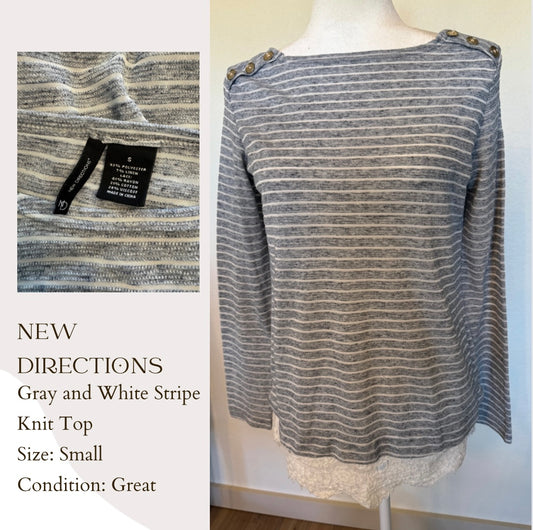New Directions Gray and White Stripe Knit Top