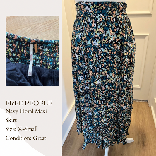 Free People Navy Floral Maxi Skirt