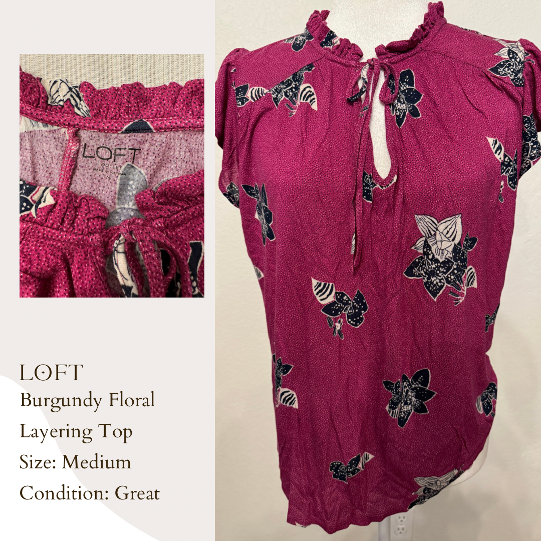 Loft Burgundy Floral Layering Top