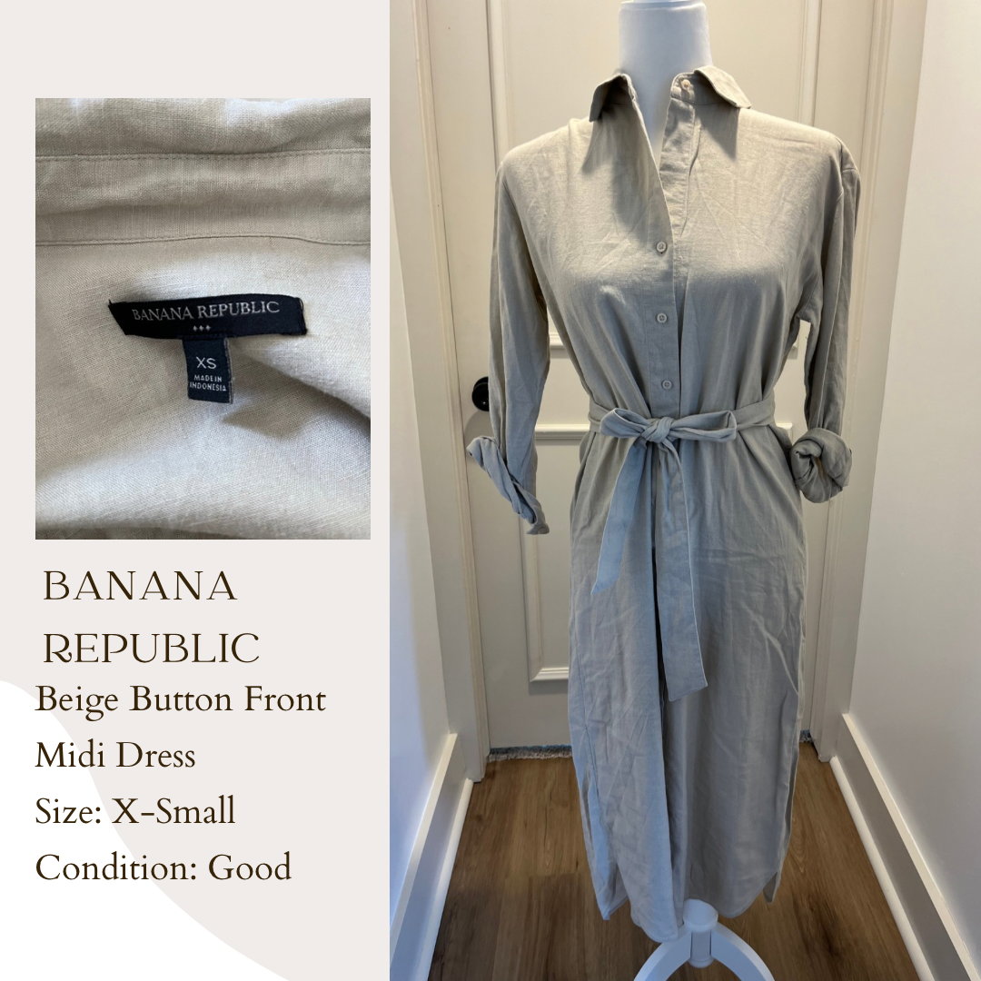 Banana Republic Beige Button Front Midi Dress