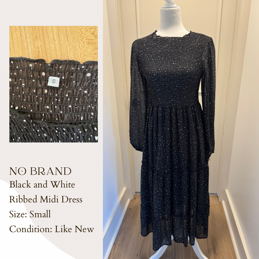 No Brand Black and White Ribbed Midi Dress