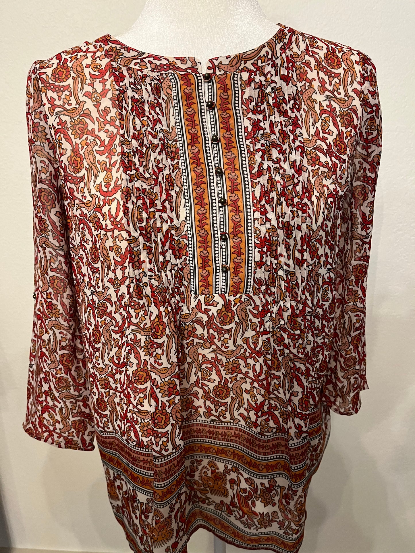 Meadow Rue Burnt Orange and Rust Printed Top