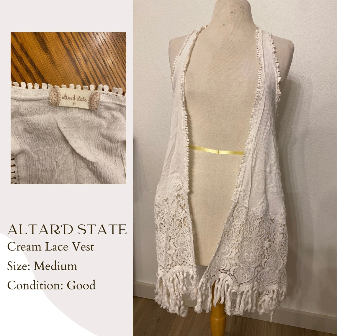 Altar’D State Cream Lace Vest